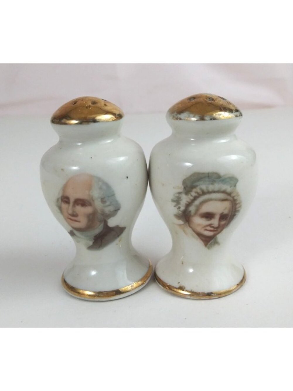 Vintage Porcelain Martha and George Washington Salt & Pepper Shakers